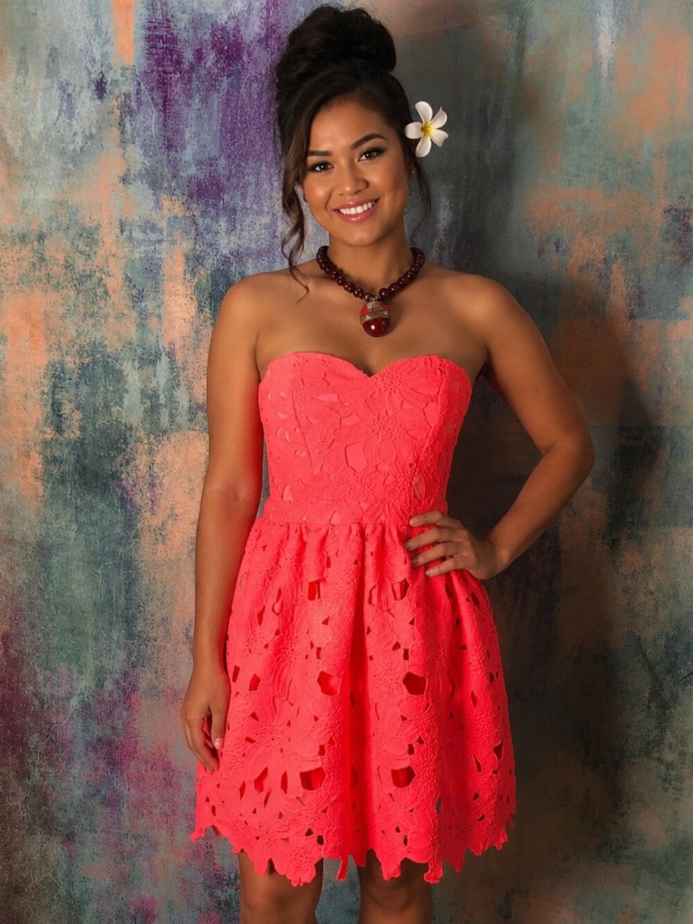 NEW 📌DEPRI Eye-Catcher Strapless Fit & Flare Silhouette Bright Coral Dress